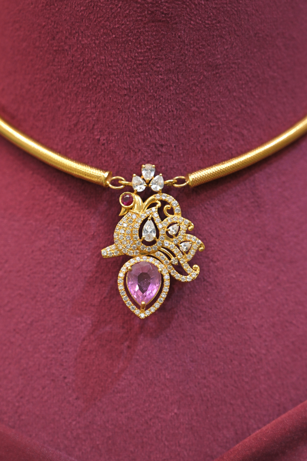 Floral Pink Teardrop Pendant Designer Choker Necklace