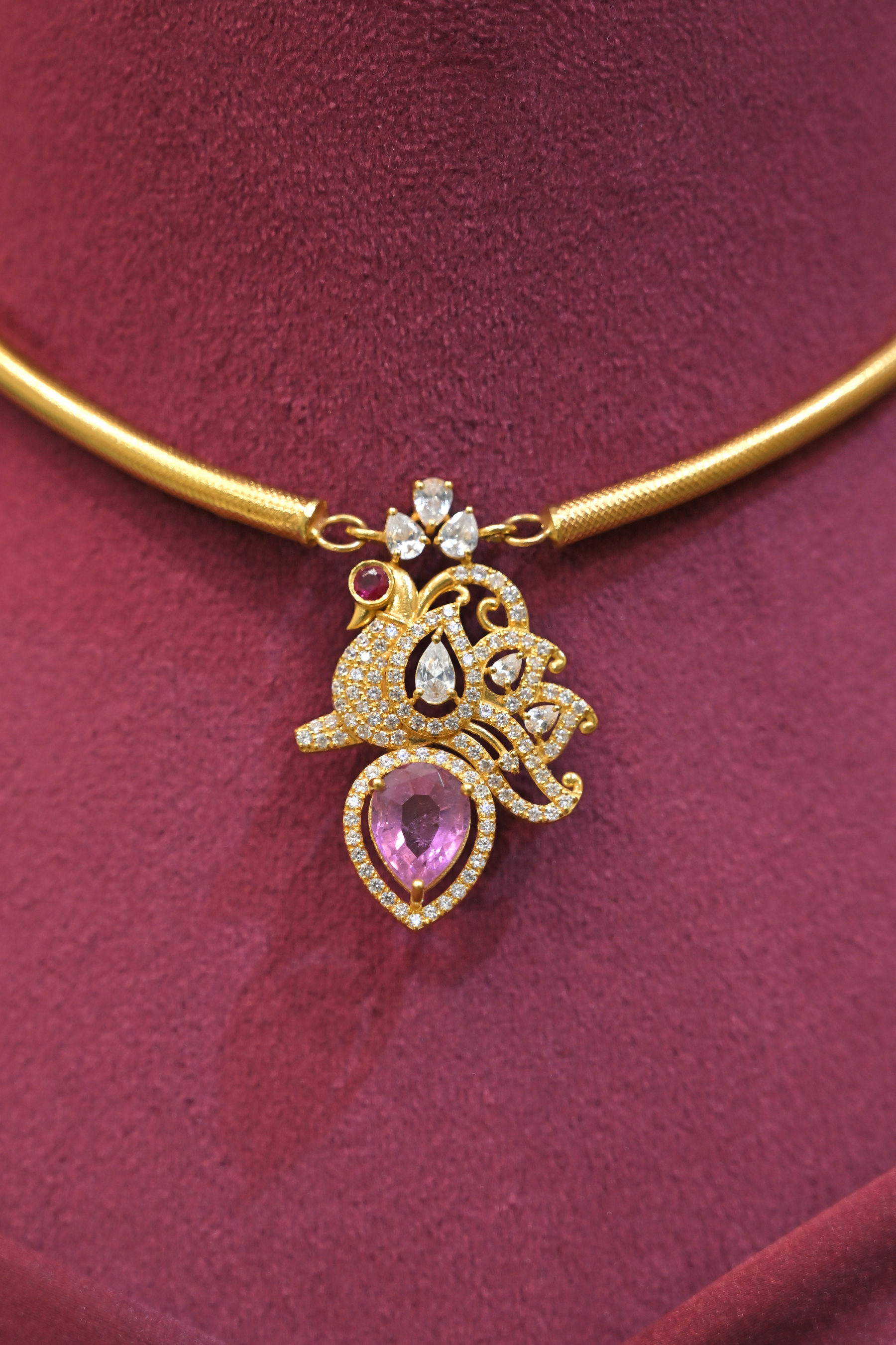Floral Pink Teardrop Pendant Designer Choker Necklace