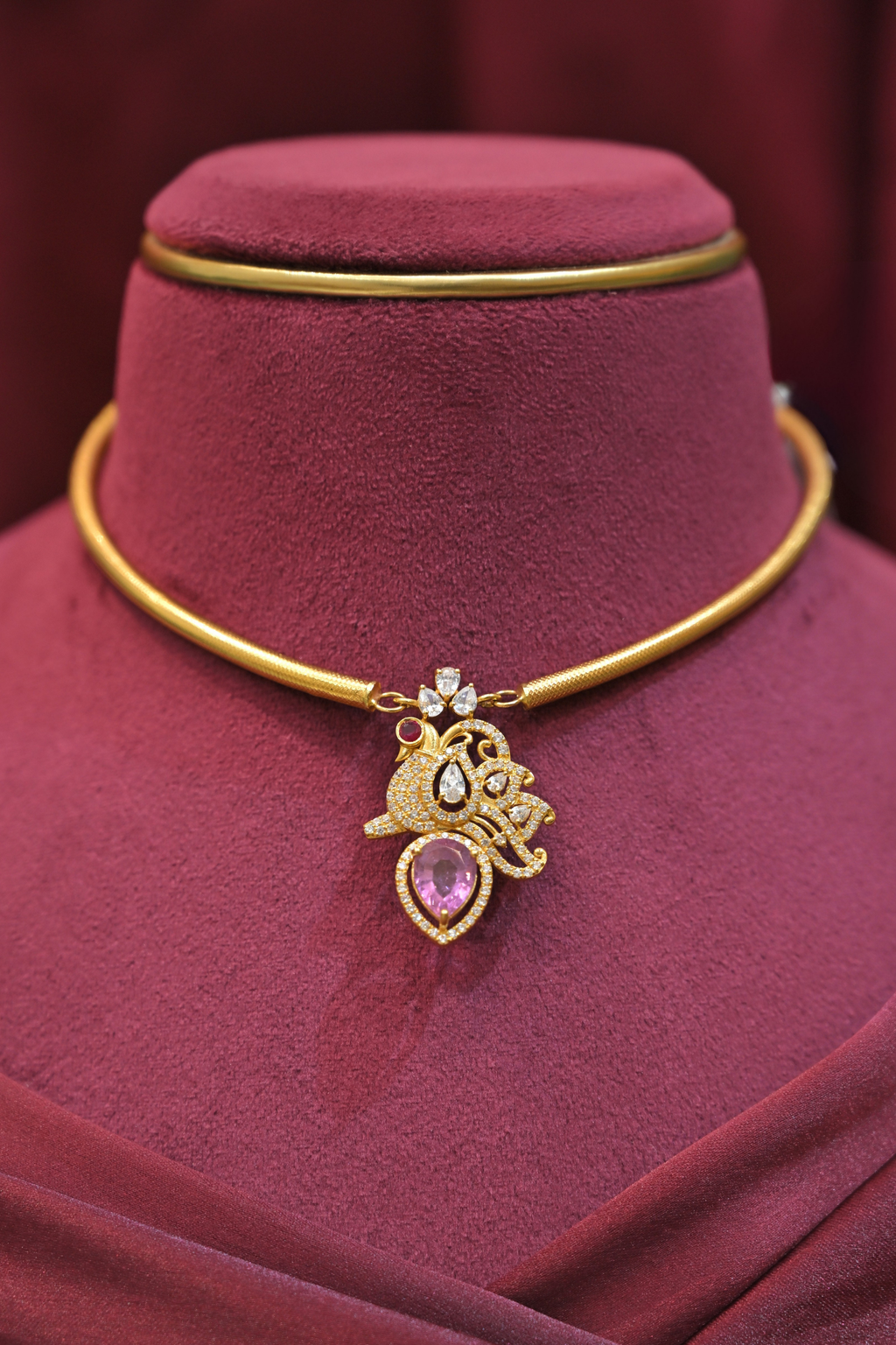 Floral Pink Teardrop Pendant Designer Choker Necklace