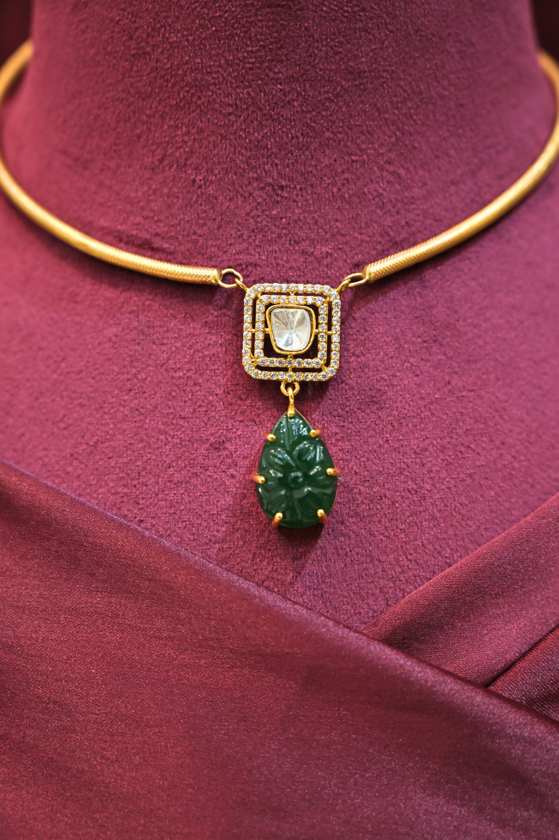 Emerald Green Drop Pendant Minimalist Choker Necklace