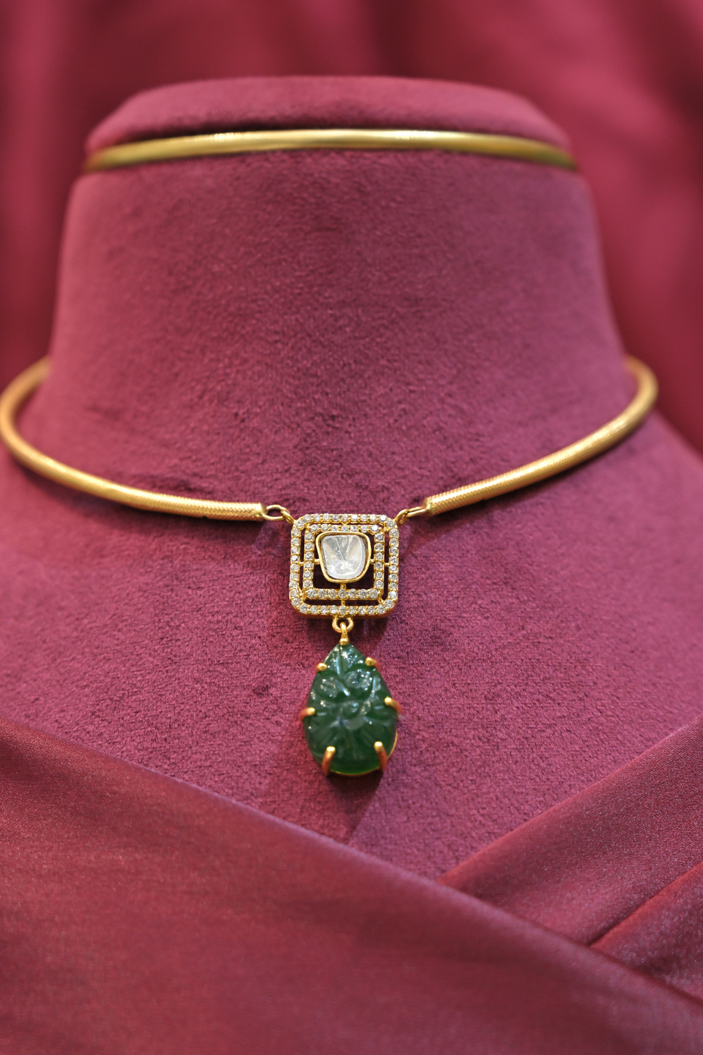 Emerald Green Drop Pendant Minimalist Choker Necklace