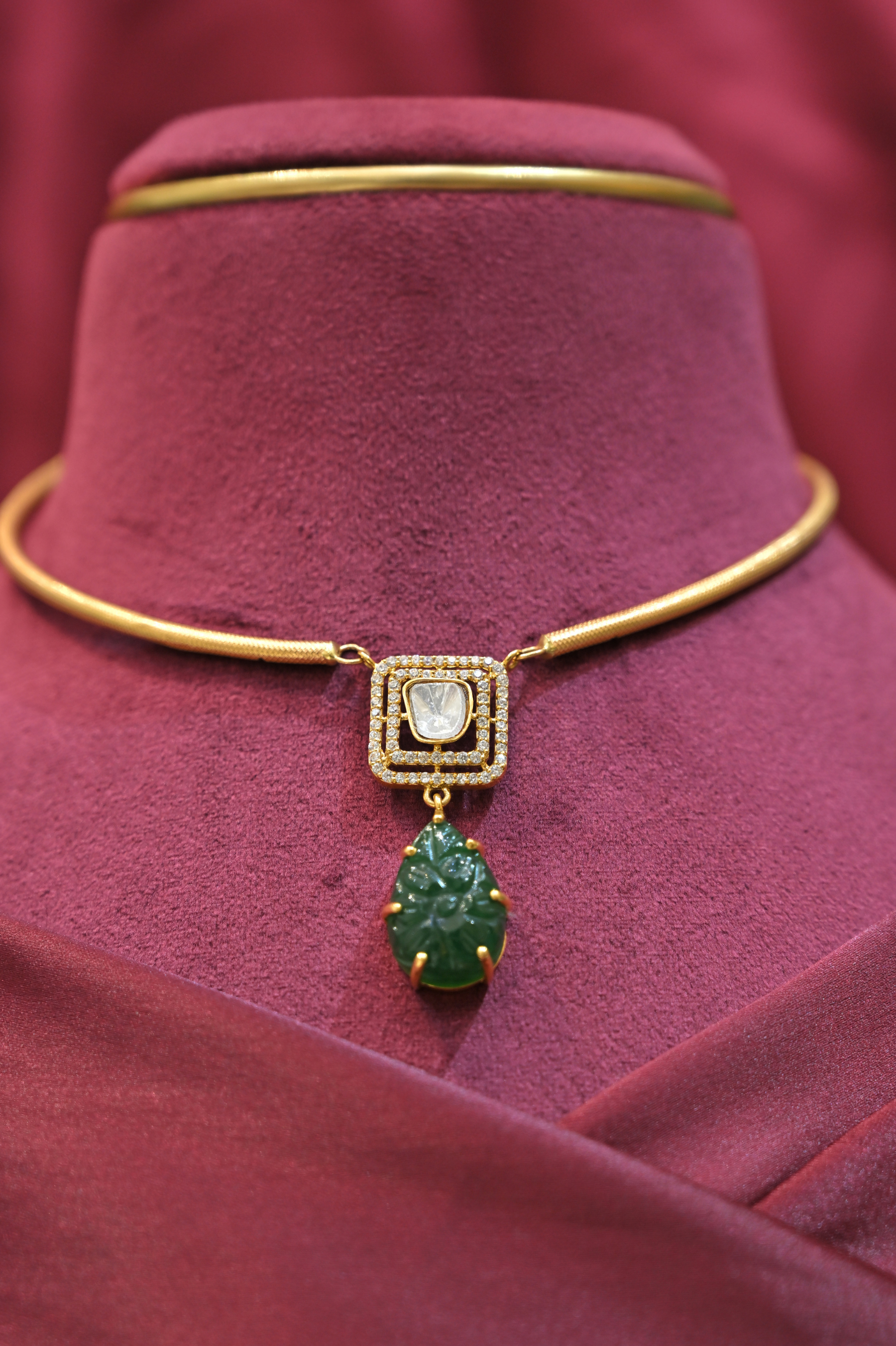 Emerald Green Drop Pendant Minimalist Choker Necklace