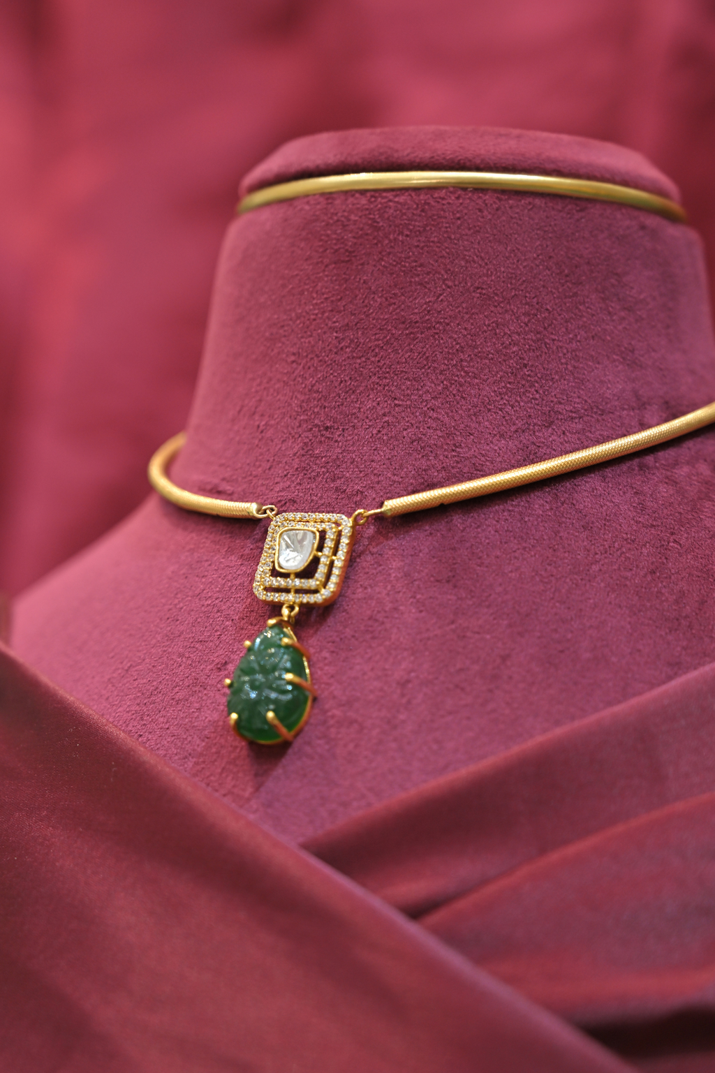 Emerald Green Drop Pendant Minimalist Choker Necklace