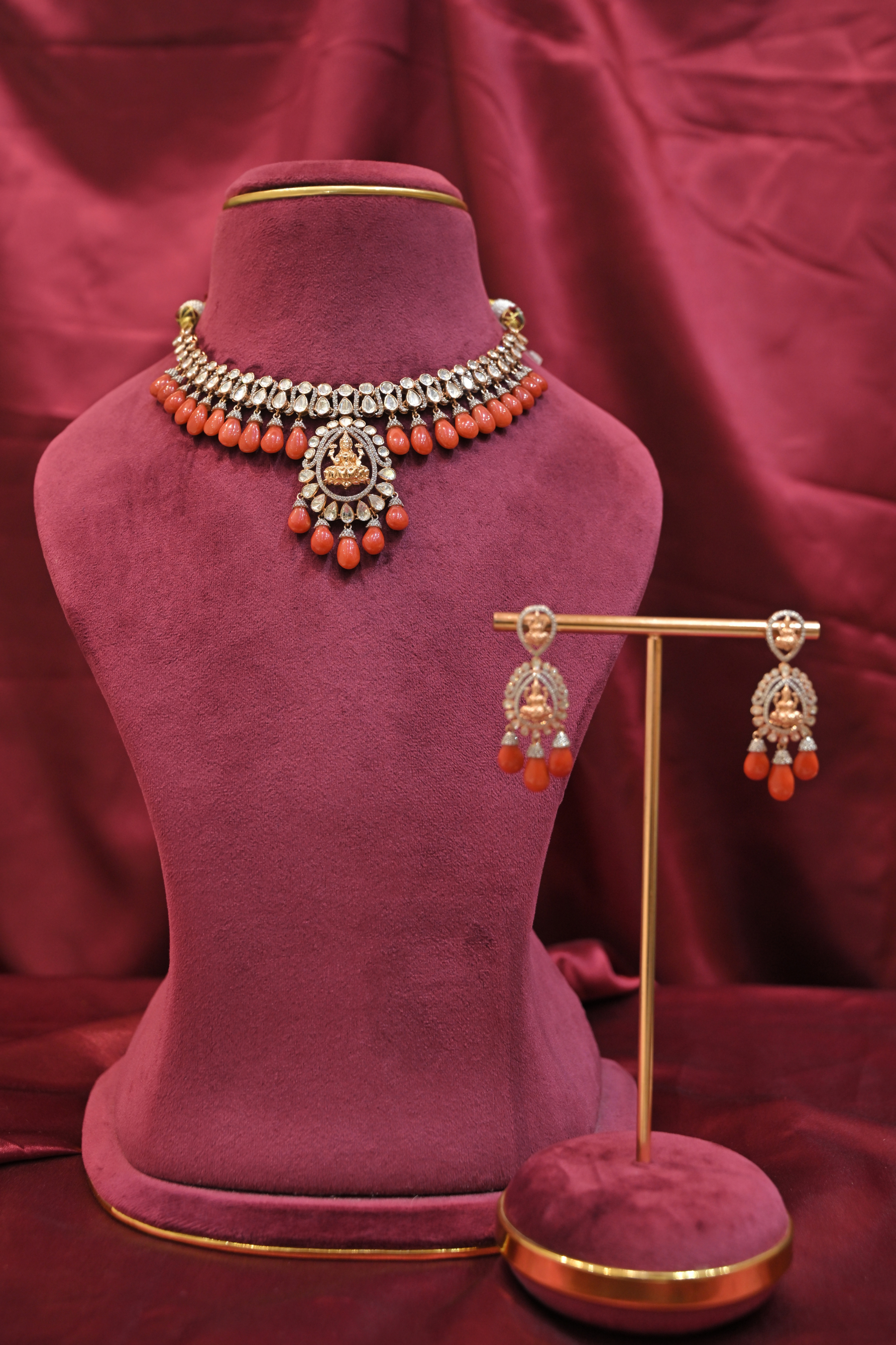 Lakshmi Coral Drop Necklace Set