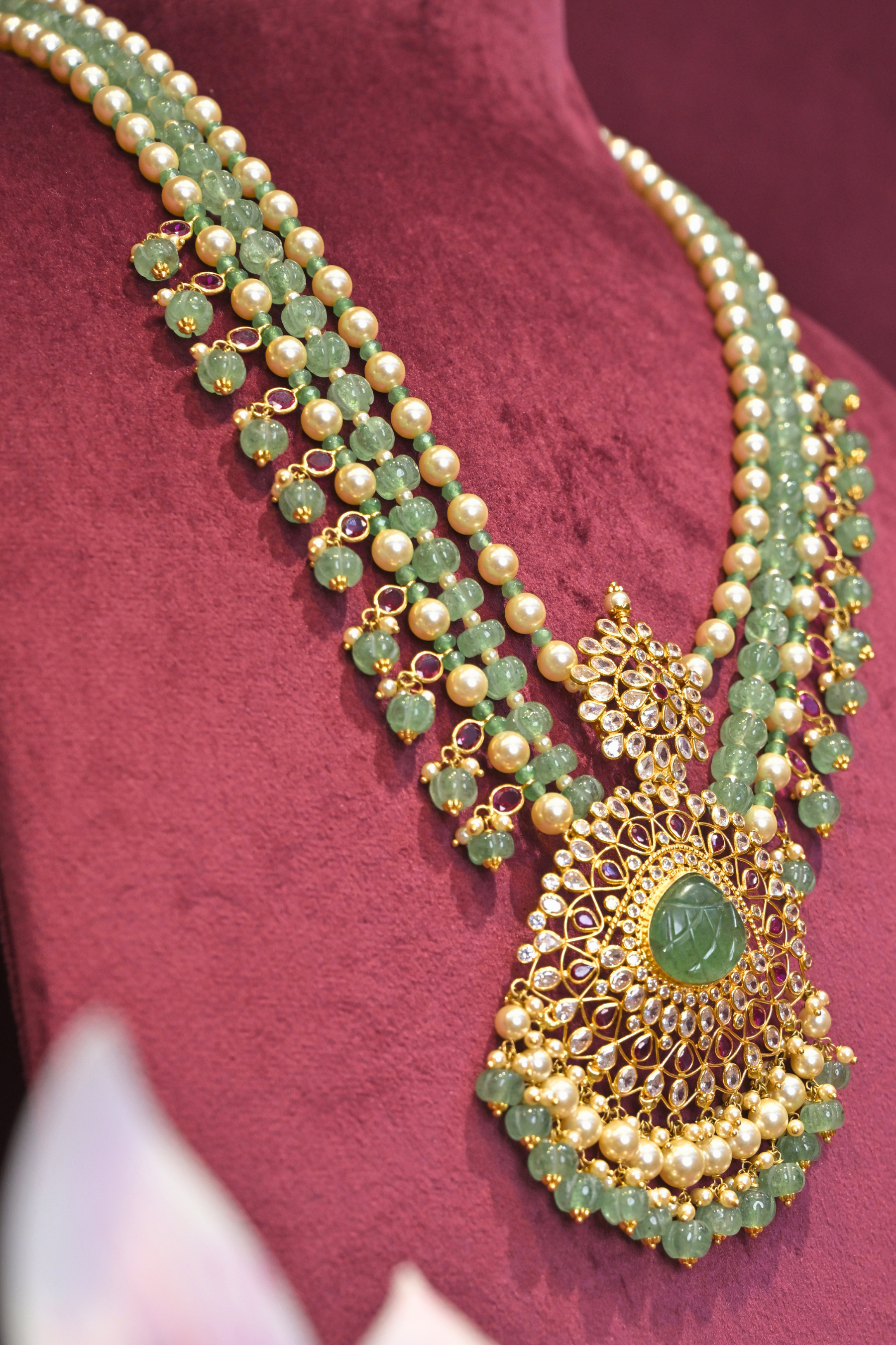 Emerald Pearl Multi-Layer Kundan Long Necklace