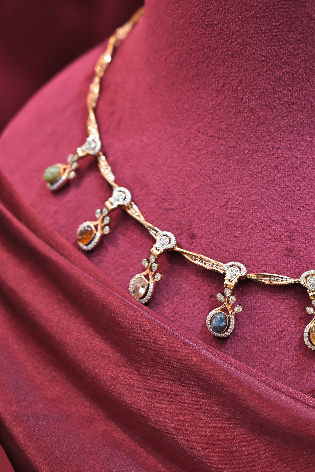 Multicolor Gem Drop Designer Necklace with Dangling Charms