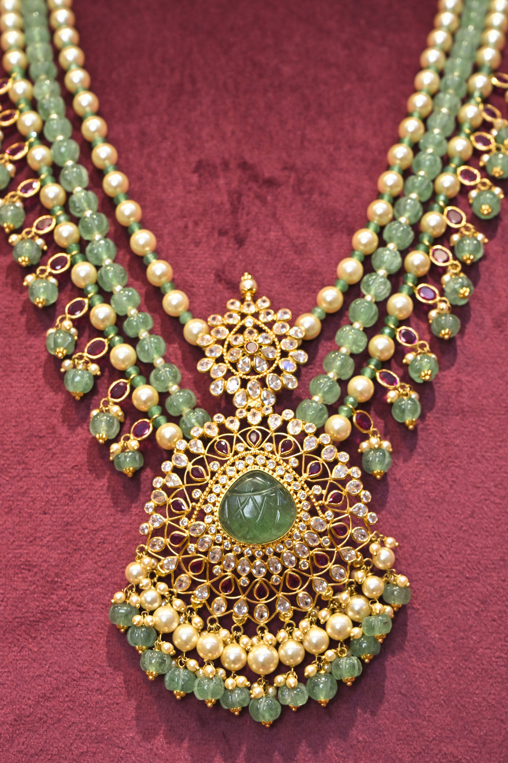 Emerald Pearl Multi-Layer Kundan Long Necklace
