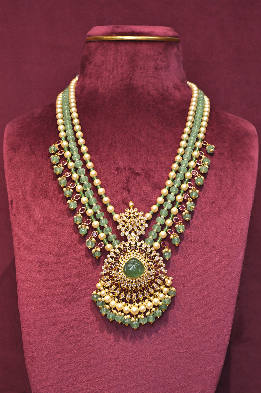 Emerald Pearl Multi-Layer Kundan Long Necklace