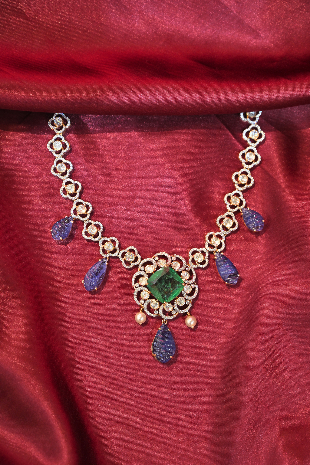 Emerald & Sapphire Drop Statement Necklace