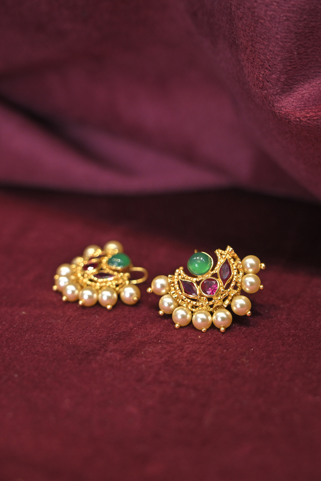 Multicolor Pearl Drop Floral Stud Earrings