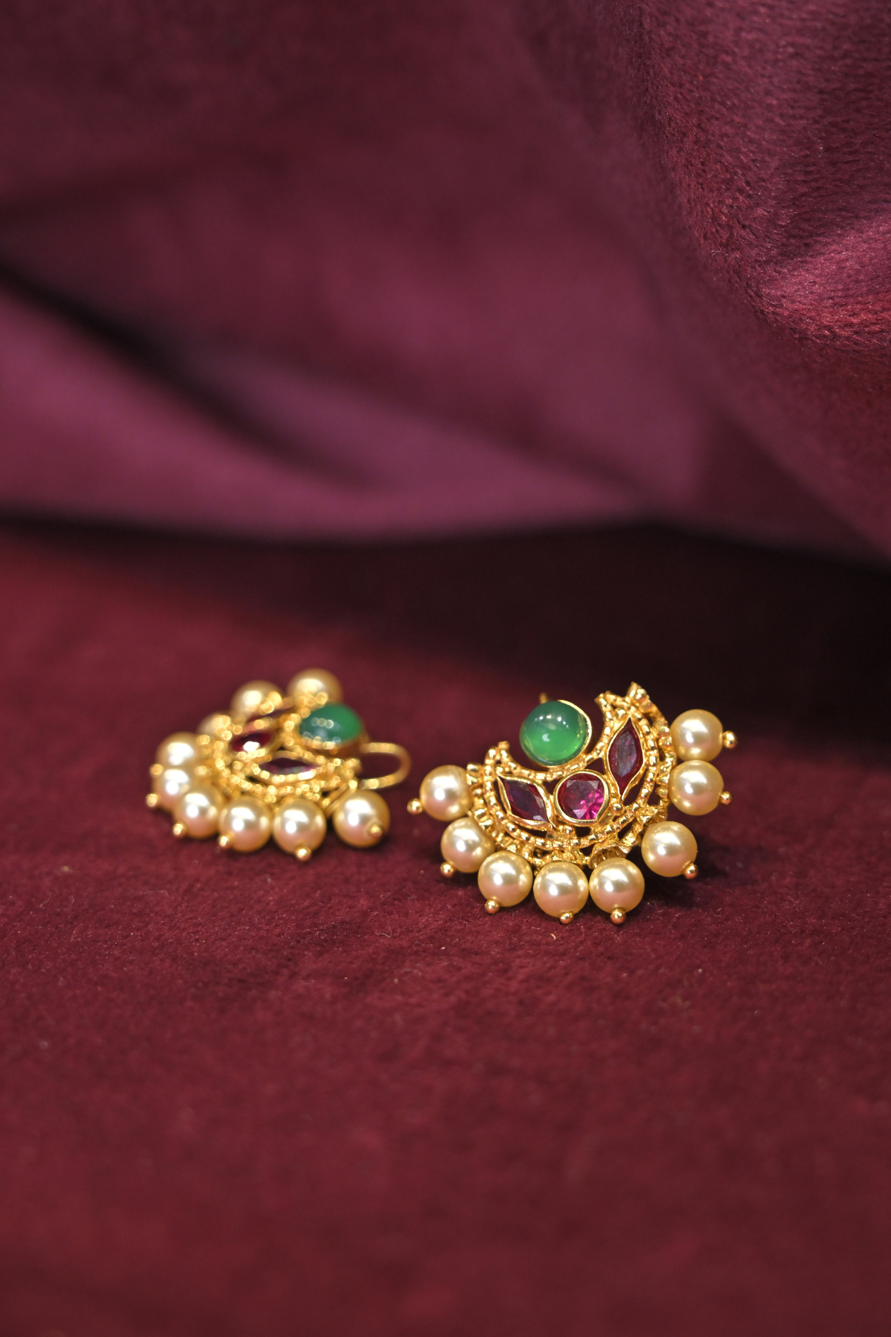 Multicolor Pearl Drop Floral Stud Earrings