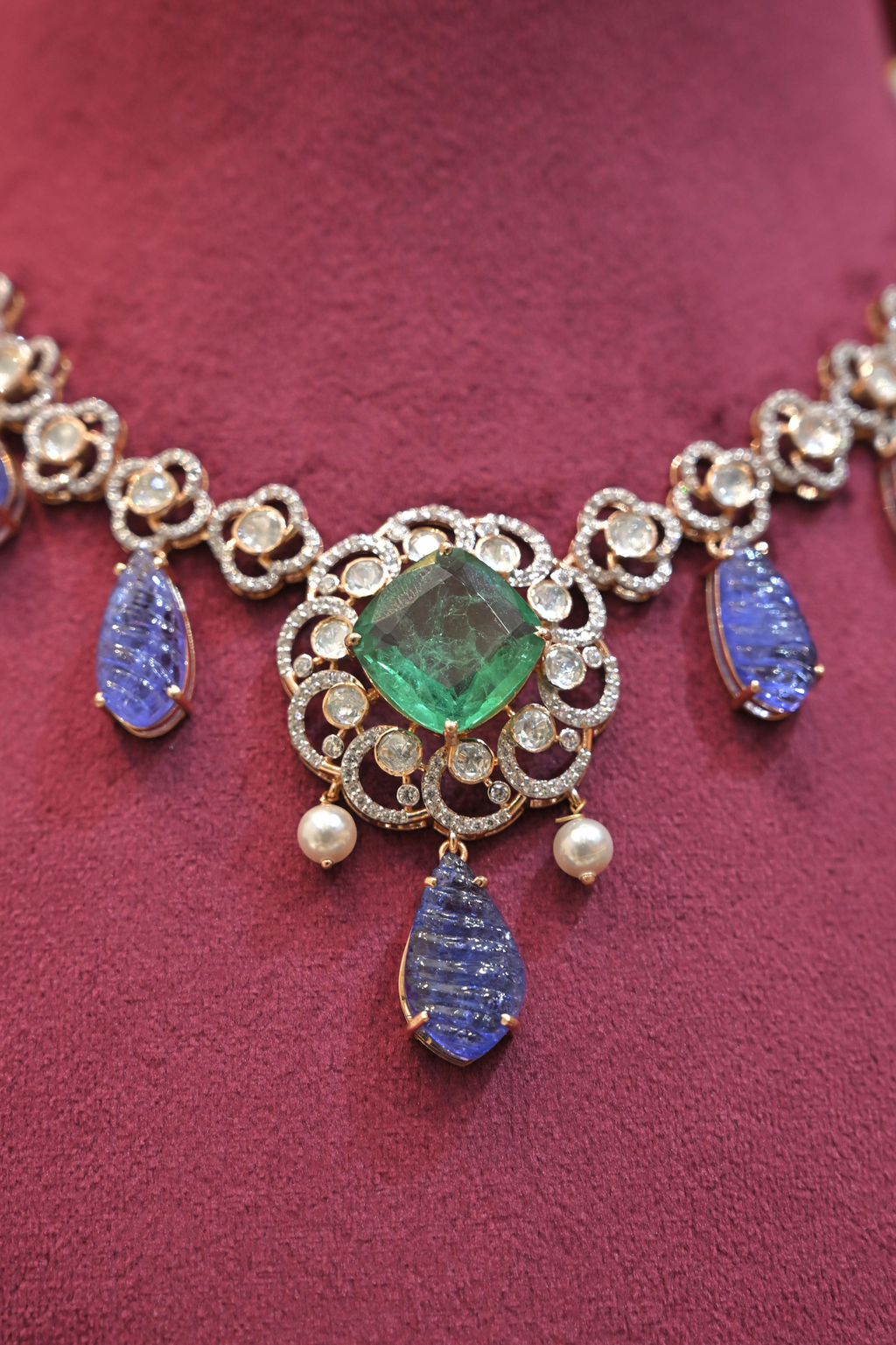 Emerald & Sapphire Drop Statement Necklace