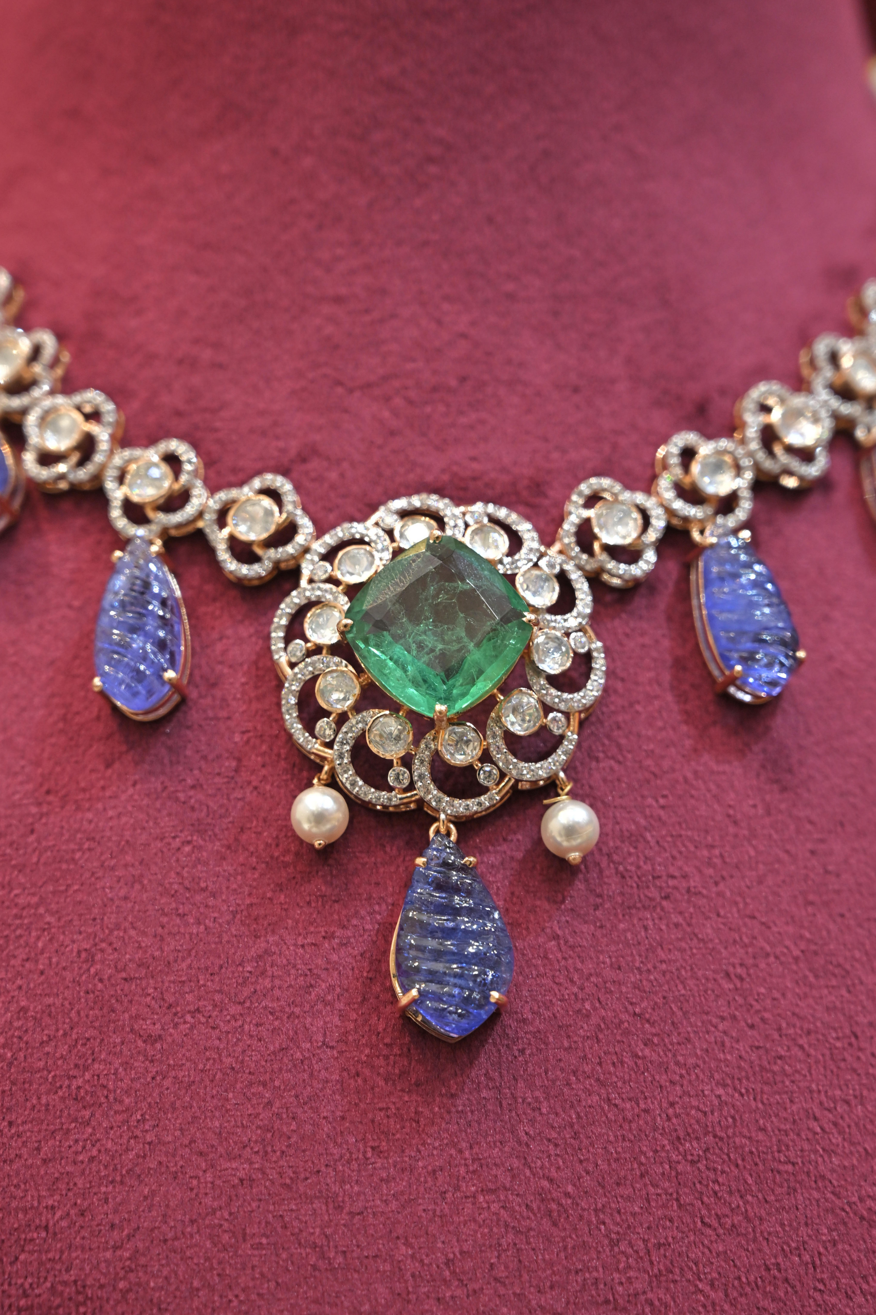 Emerald & Sapphire Drop Statement Necklace