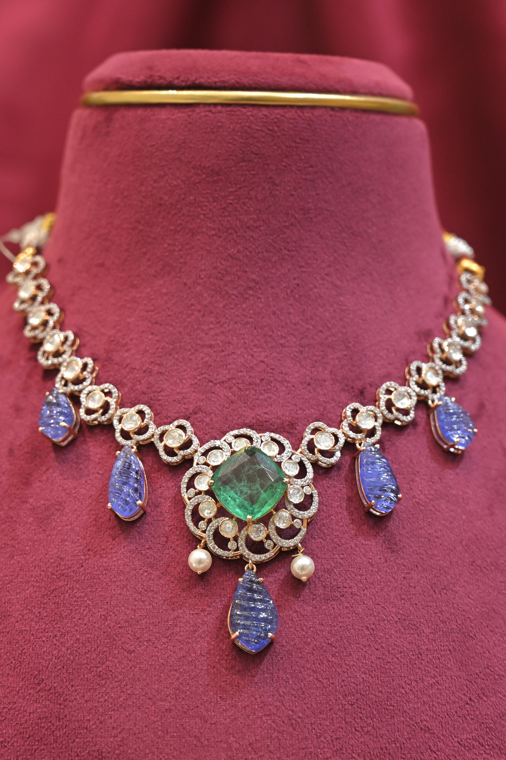 Emerald & Sapphire Drop Statement Necklace