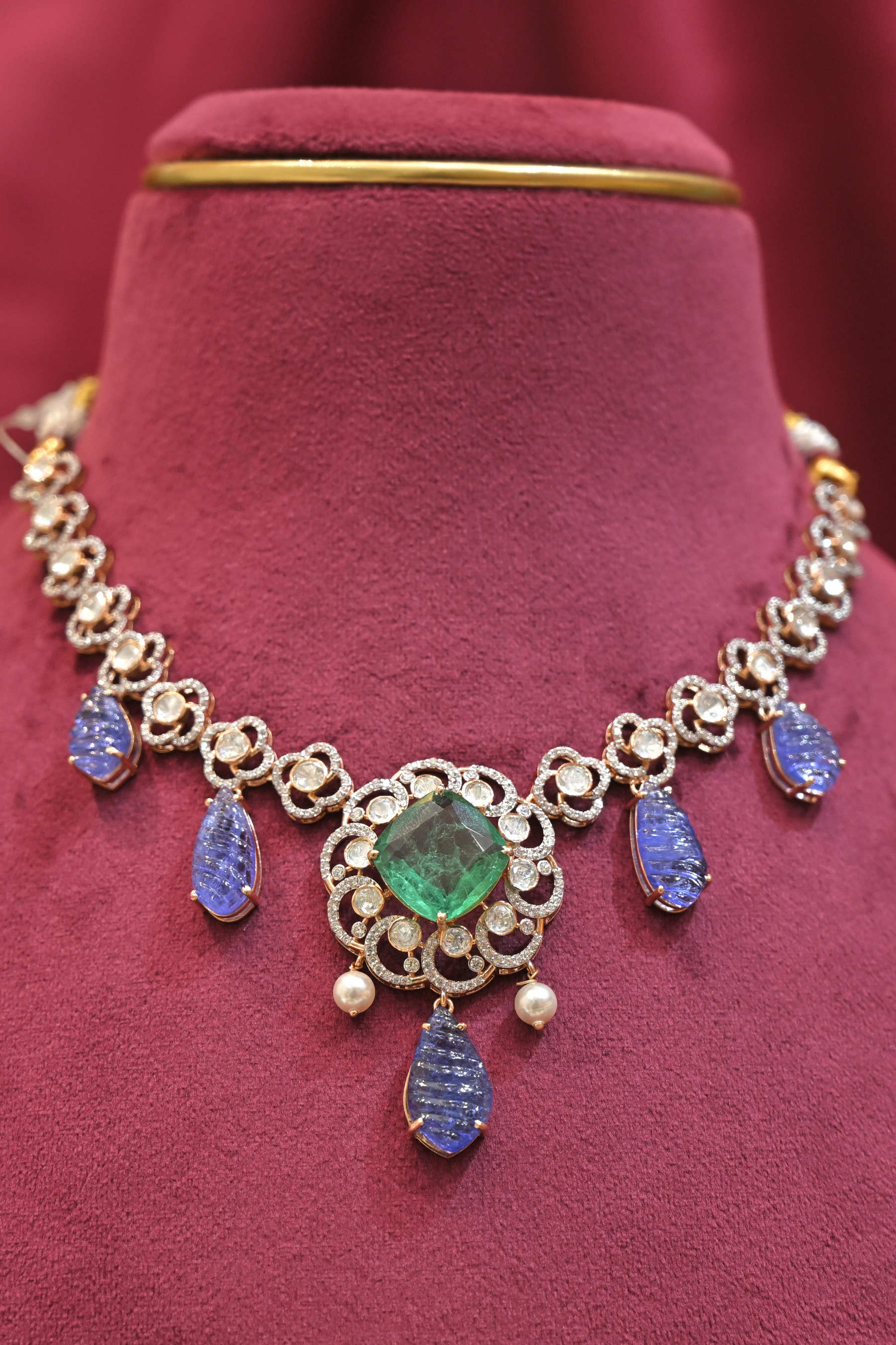 Emerald & Sapphire Drop Statement Necklace