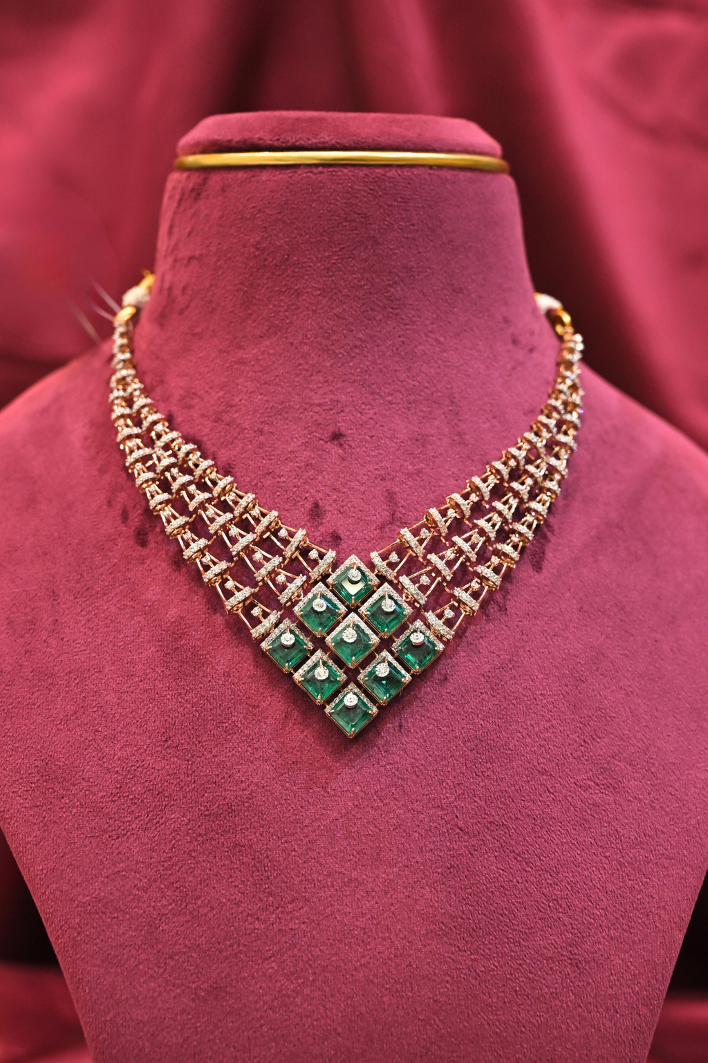 Emerald Geometric Diamond Necklace
