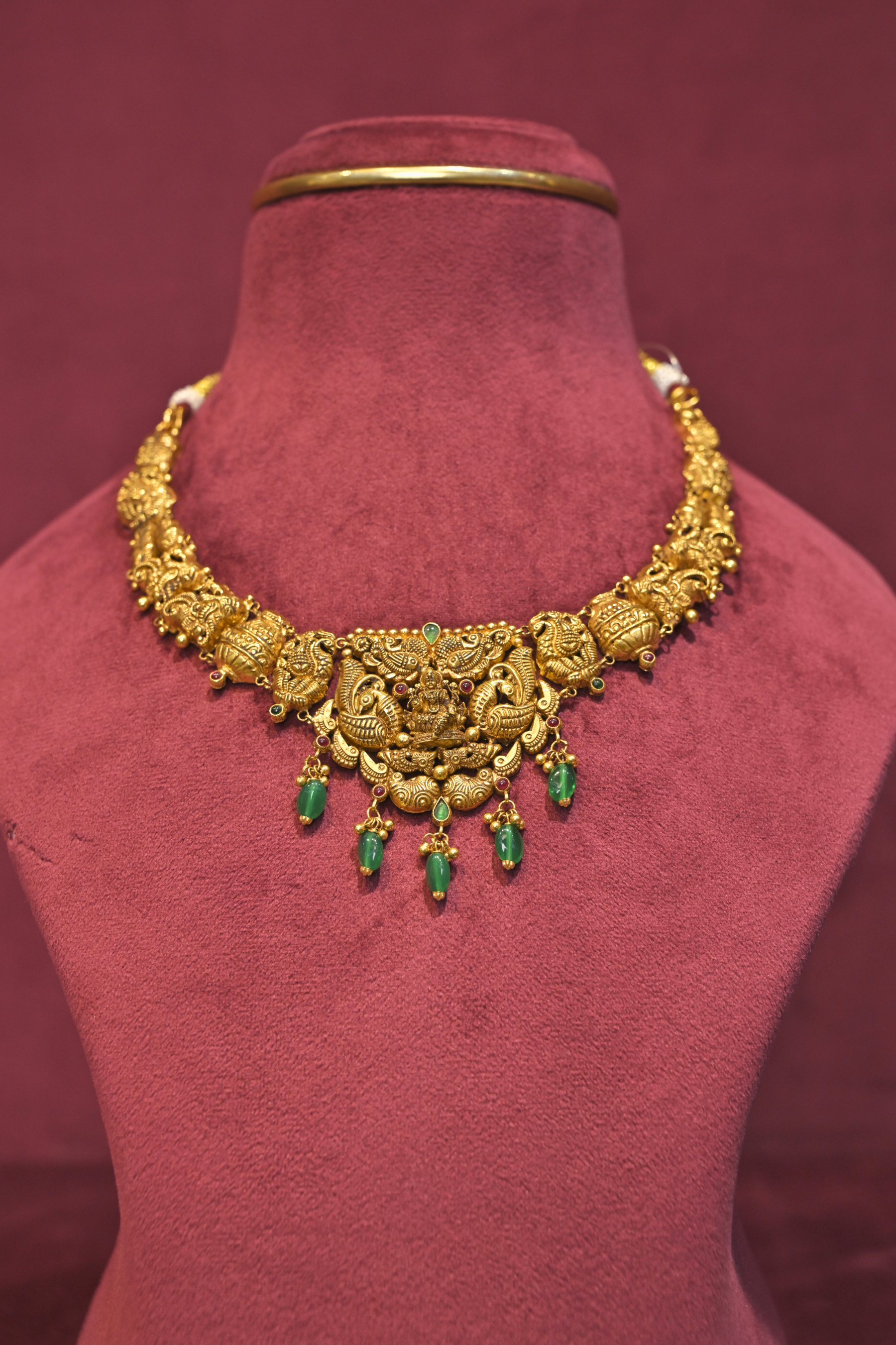 Mahalakshmi Peacock Temple Necklace with Emerald Drops