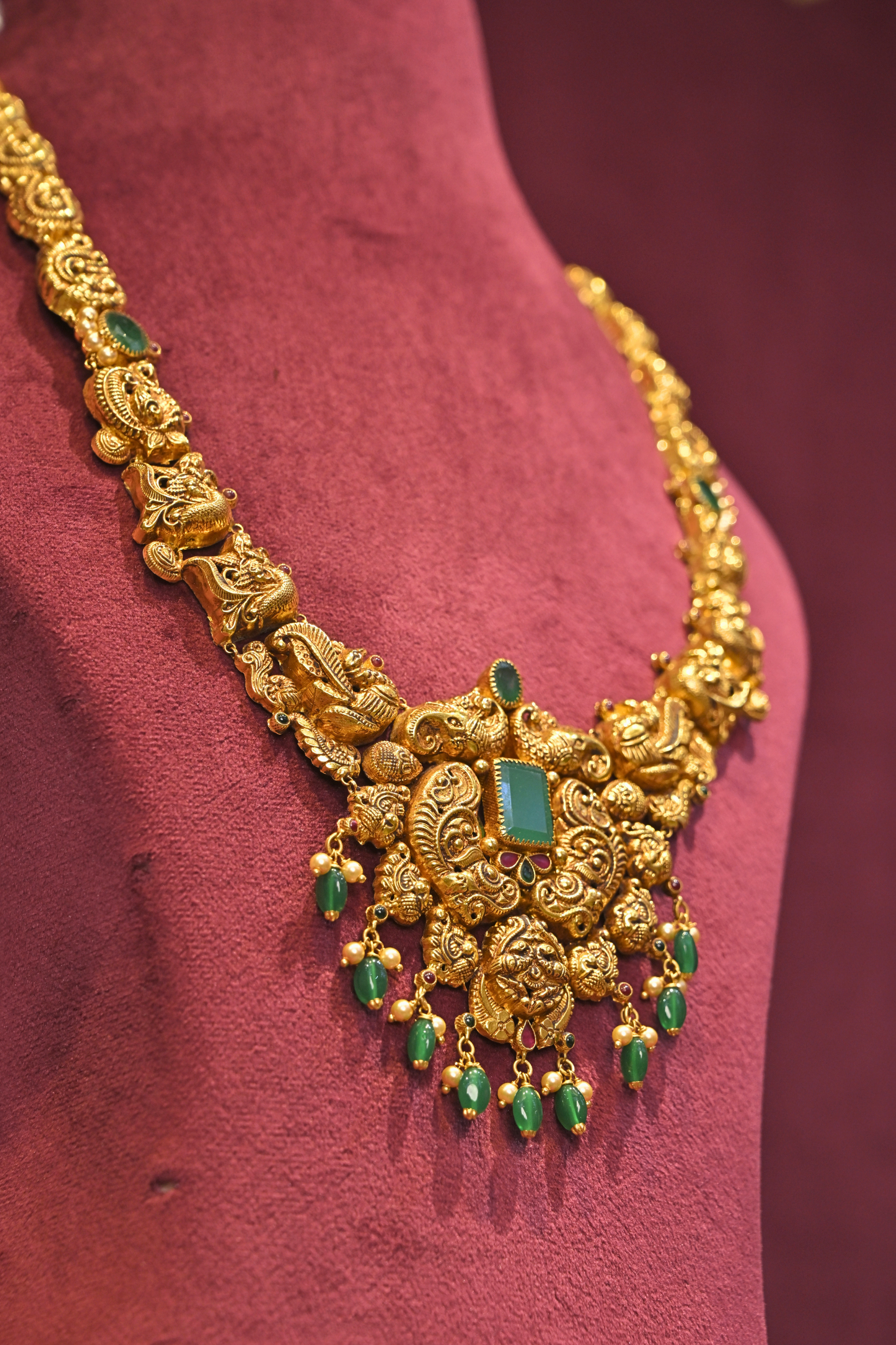 Emerald Peacock Heritage Temple Necklace