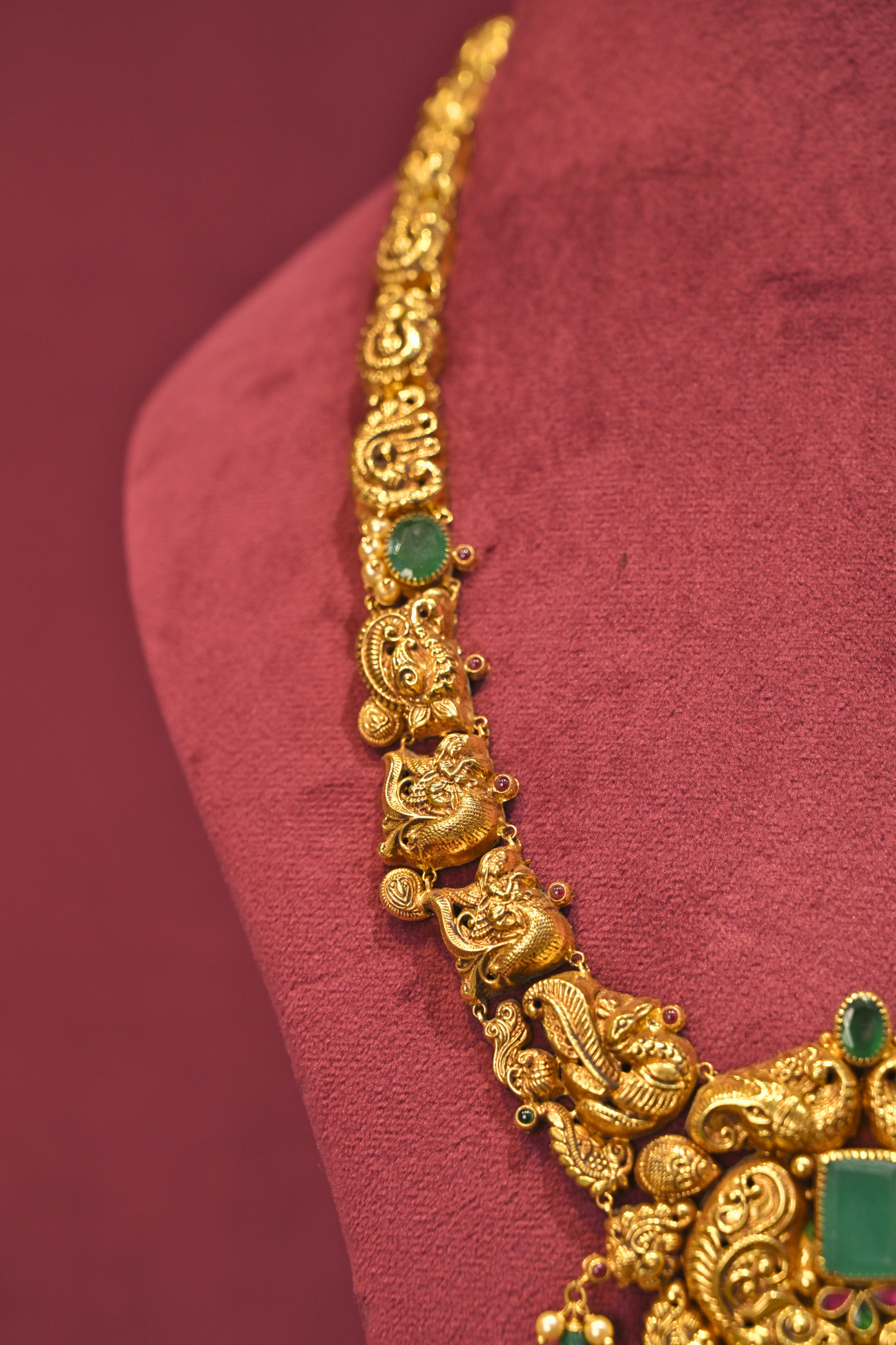 Emerald Peacock Heritage Temple Necklace