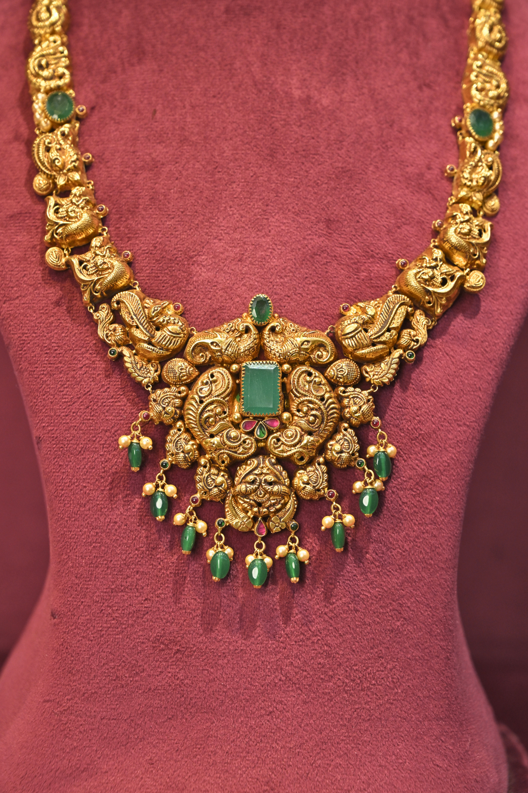 Emerald Peacock Heritage Temple Necklace