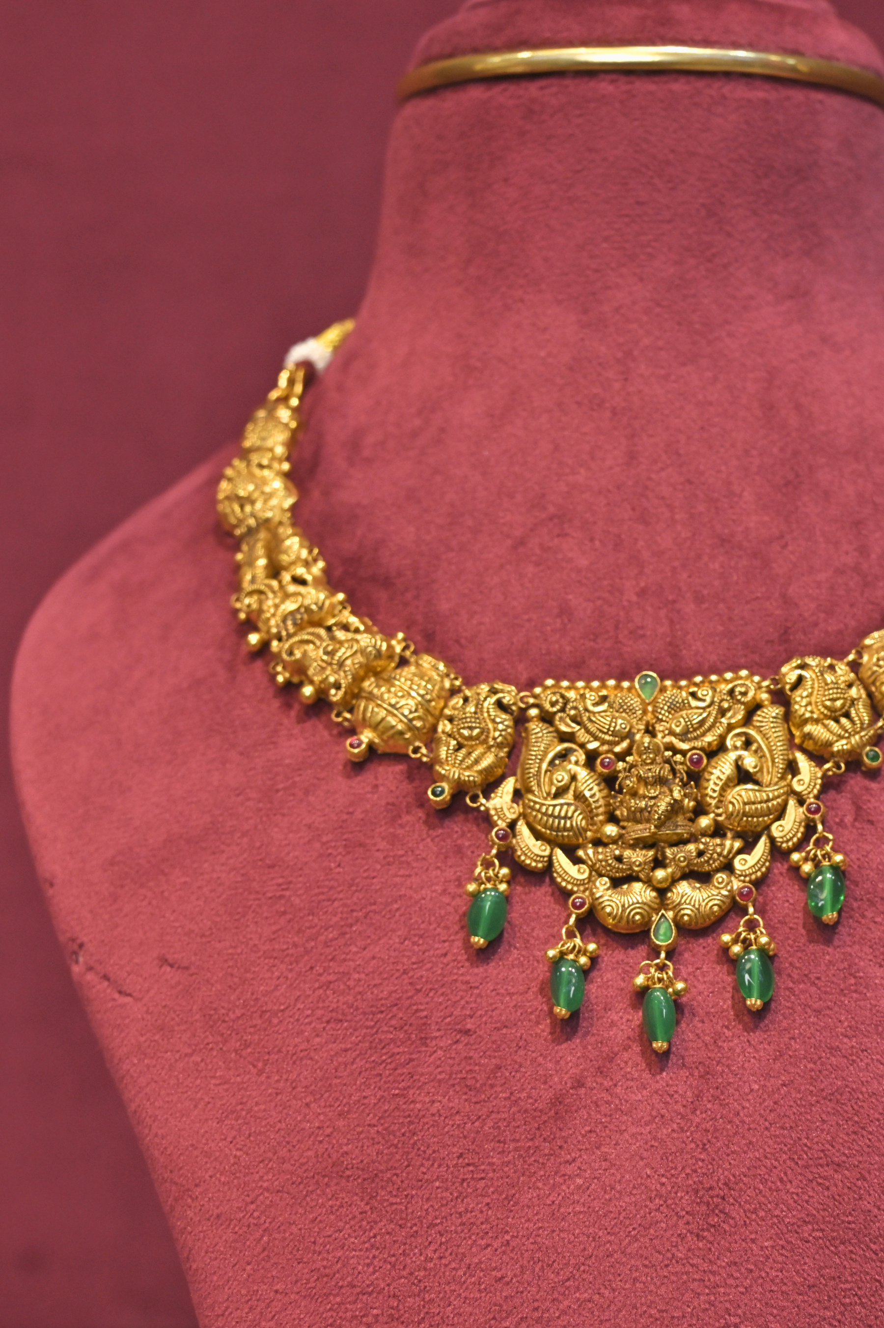 Mahalakshmi Peacock Temple Necklace with Emerald Drops