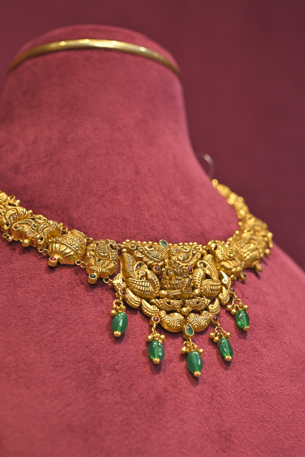 Mahalakshmi Peacock Temple Necklace with Emerald Drops